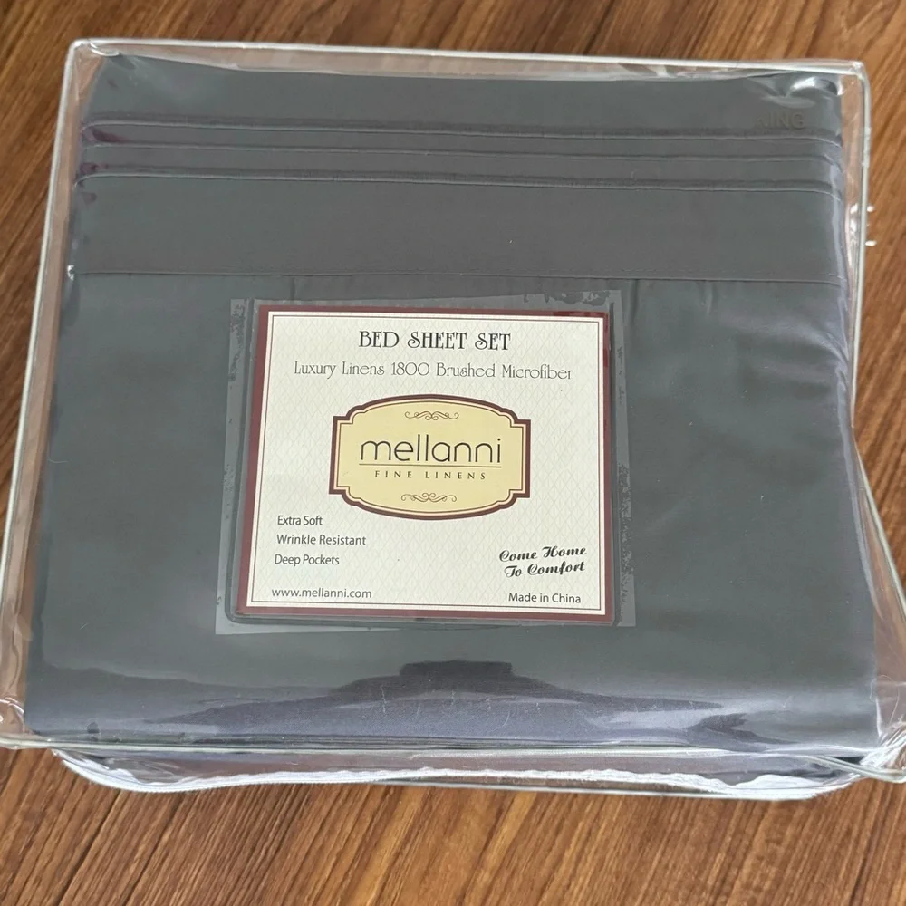 New Mellanni 1800 Brushed Microfiber King Bed Sheet Set, 4 Piece - Light Gray